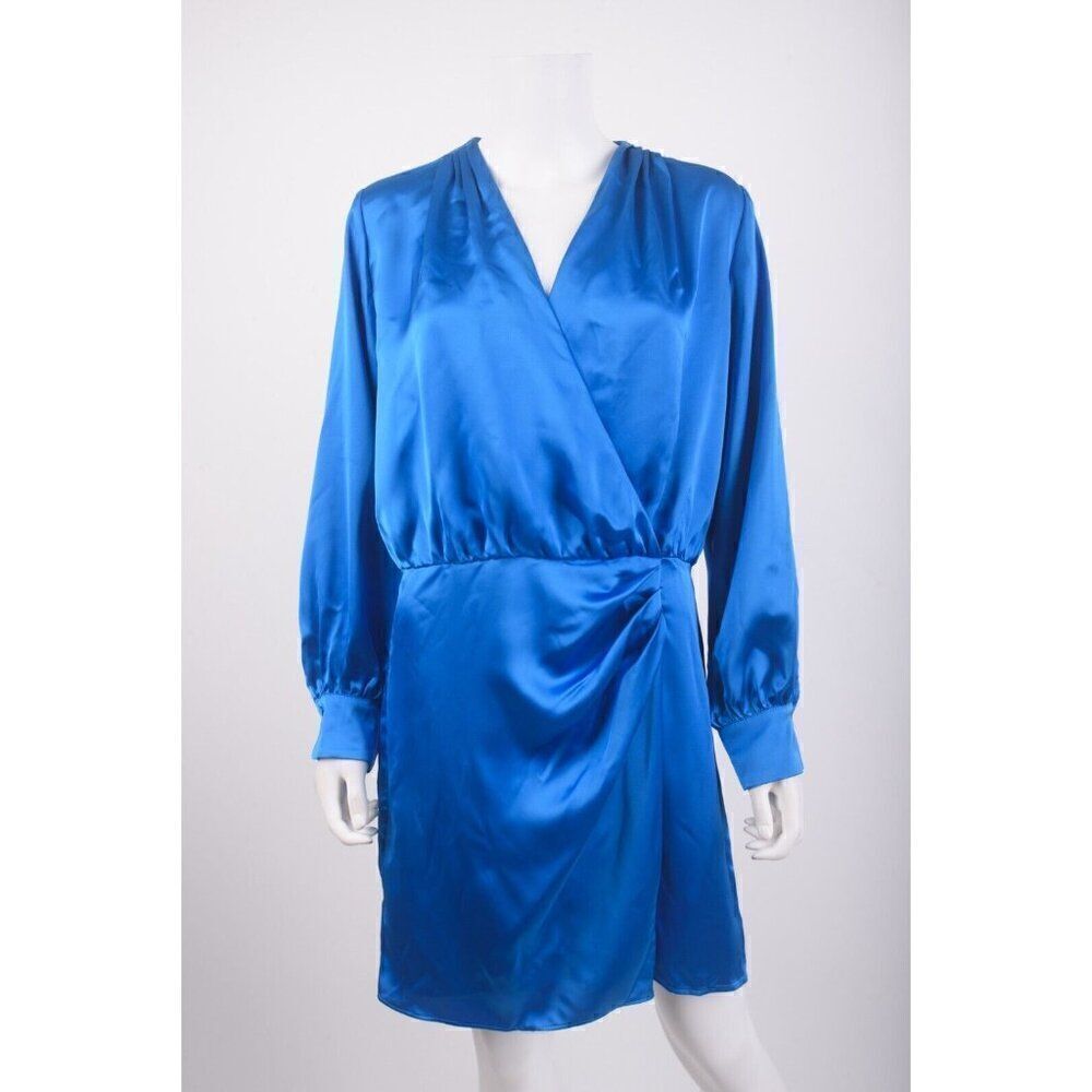 Zara Womens Wrap Front Satin Effect Dress Mini Long sleeves L Blue 2653/845 NWT